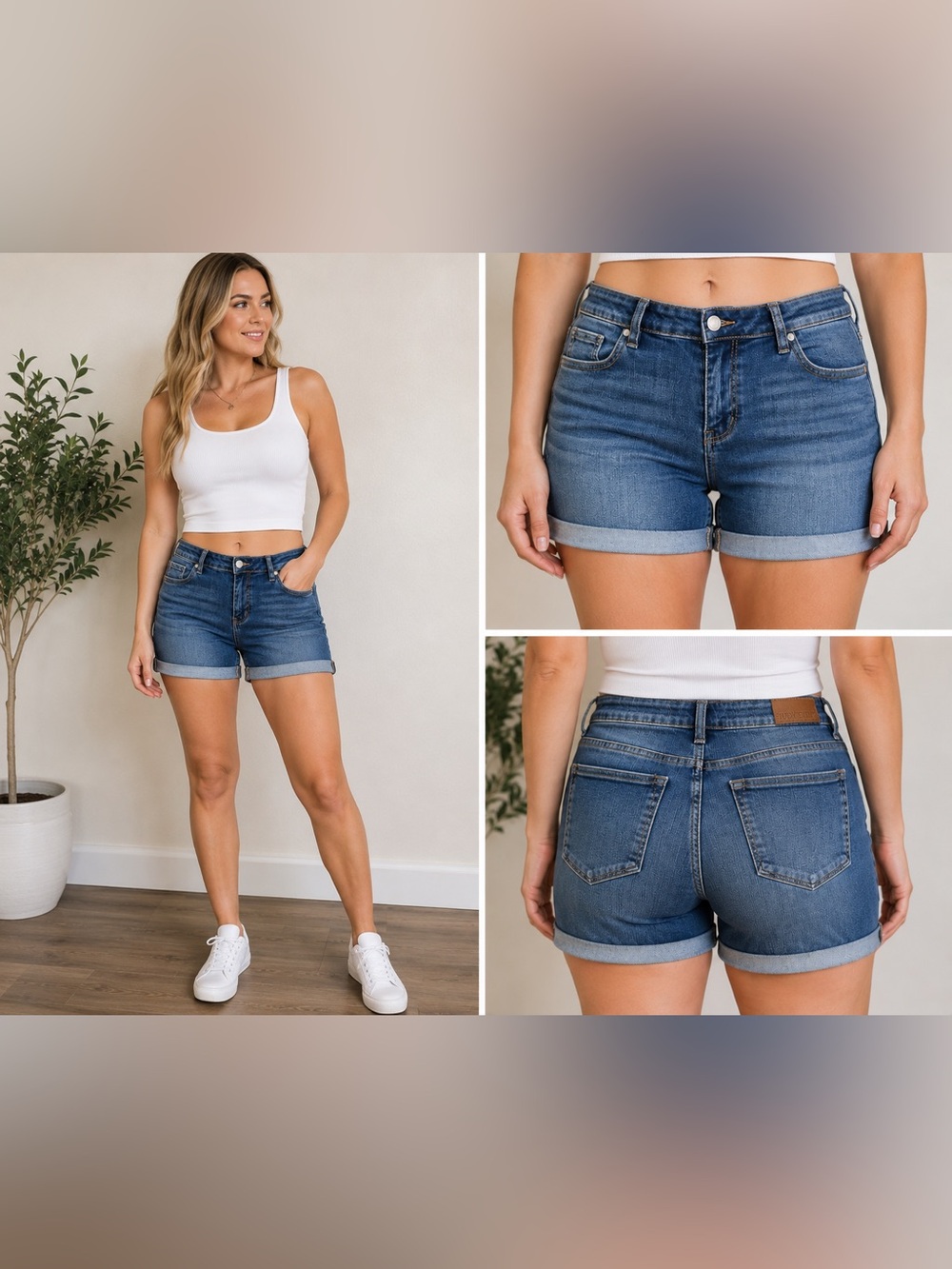 Judy Blue Women’s Denim Shorts Size Large Blue Mid Rise Stretch Cuffed Casual
